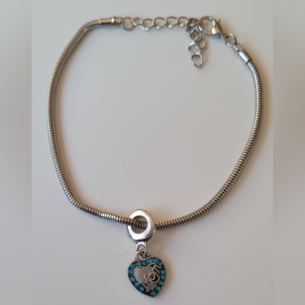 Snake Chain Charm Bracelet Blue Rhinestone Mom Charm